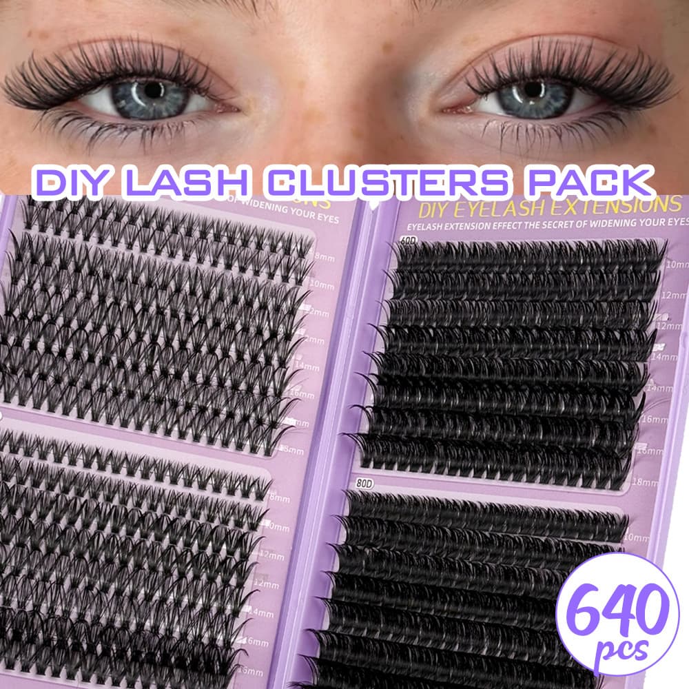Cross-border DIY Self-lash Extension Hot Melt Cluster Lashes Large Capacity Lash Book 640 Clusters with Tweezers European and American False Lashes