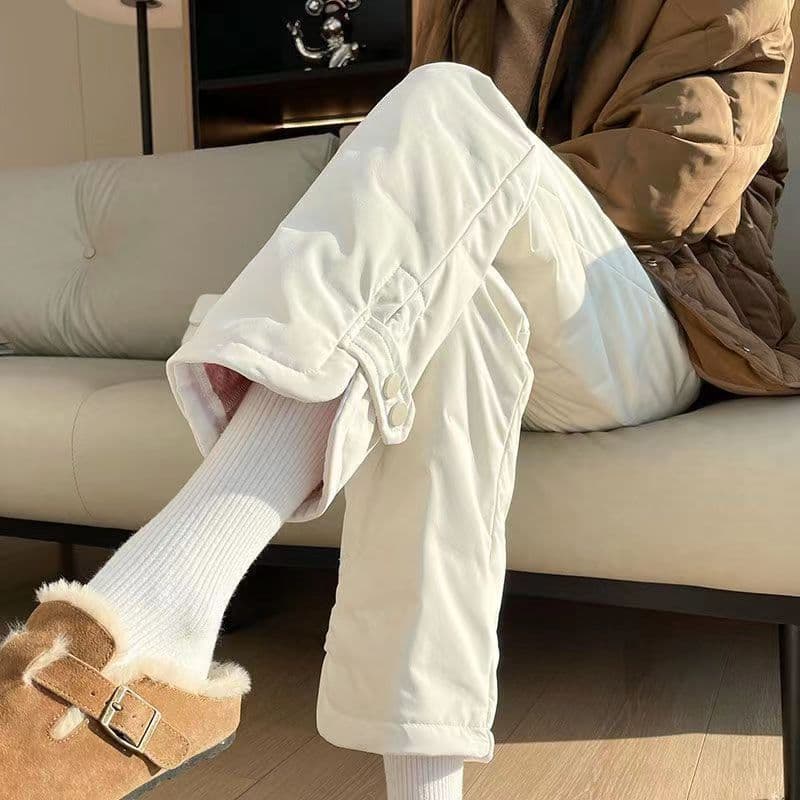 Down Pants for Women, Winter Outerwear New Style Cold-Proof Northeast Straight-Leg Petite Cotton Pants