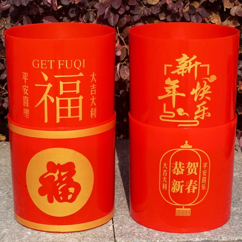 New Year Blessing Bucket Flower Arrangement, Chinese New Year Red Decorative Ornament, New Year Flower Pot, Blessing Bag, Embrace Silver Willow, Resin Plastic