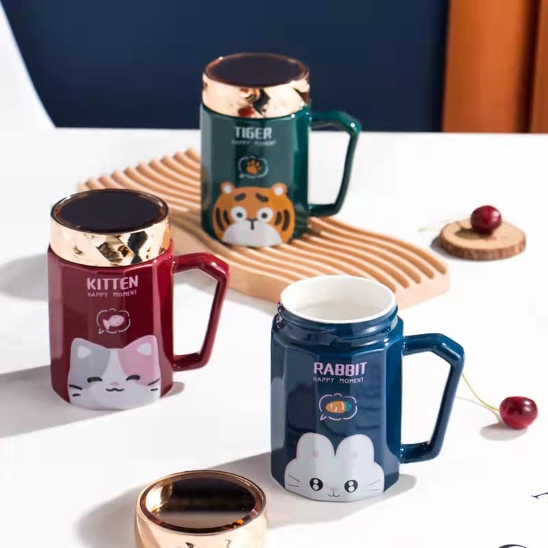 Foreign Trade Ceramic Water Cup with Lid Household Mirror Mug Goddess Festival Accompanying Gift Cup Printing Advertising logo