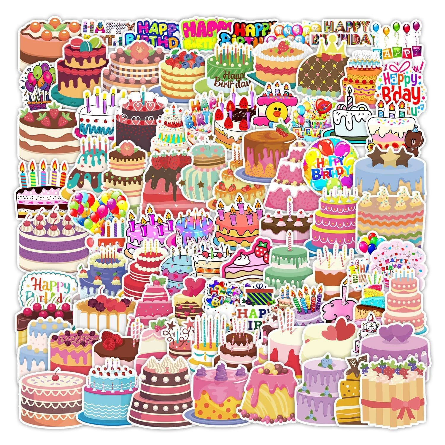 50/100 Pcs Happy Birthday Sticker Pack Waterproof Decals for Phone Cup Kids Scrapbook Stickers Wholesale