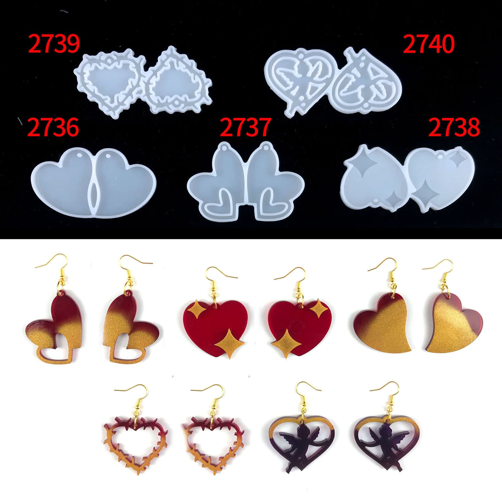 Valentine's Day Love Earring Resin Mold DIY Couple Angel Wings Love Earring Pendant Silicone Mold