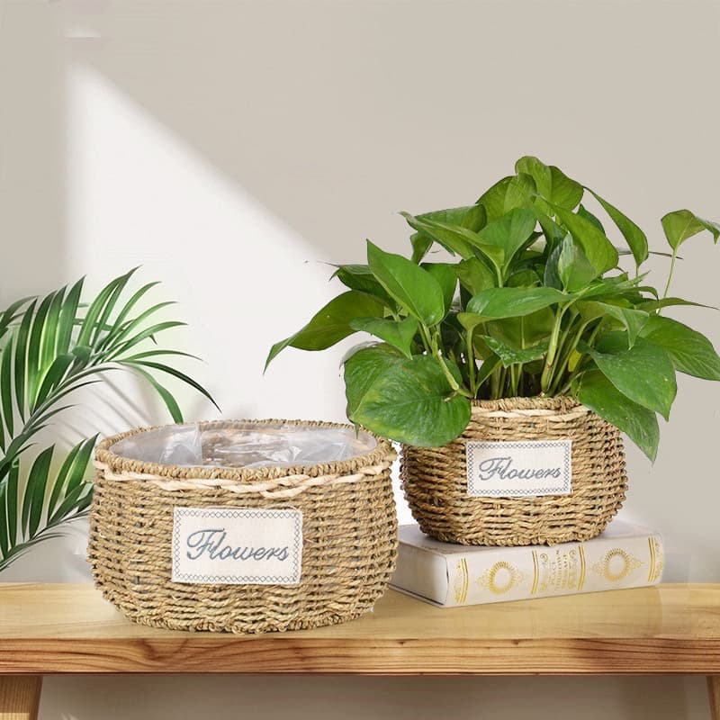 Woven Straw Flower Pot Succulent Basket Dried Flower Rattan Woven Gift Flower Basket Small Handheld Flower Basket