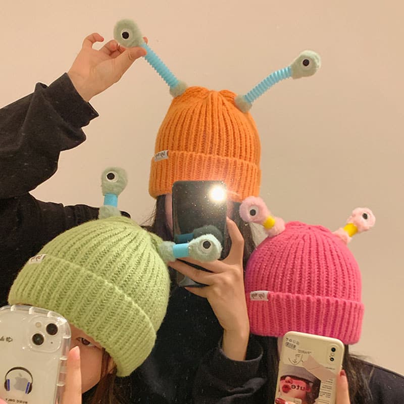 Cute and quirky frog knitted wool hat for women, autumn and winter, large head circumference warm hat, 2023 new style beanie trendy