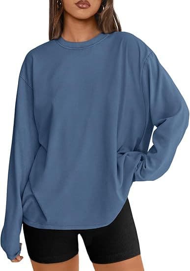 In Stock 2025 Women's Oversized Long Sleeve T-Shirt Fashion Casual Basic Round Neck Fall Top