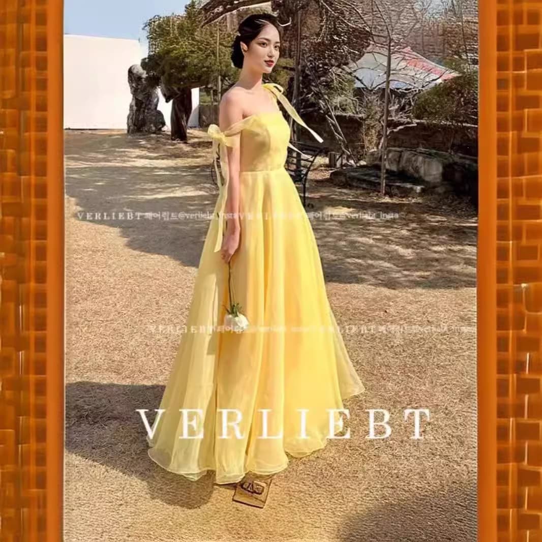 Off-Shoulder Light Wedding Dress Fairy Outdoor Travel Photography Dress Banquet Toast Daily Wear Light Luxury Evening Gown Long Dress Women