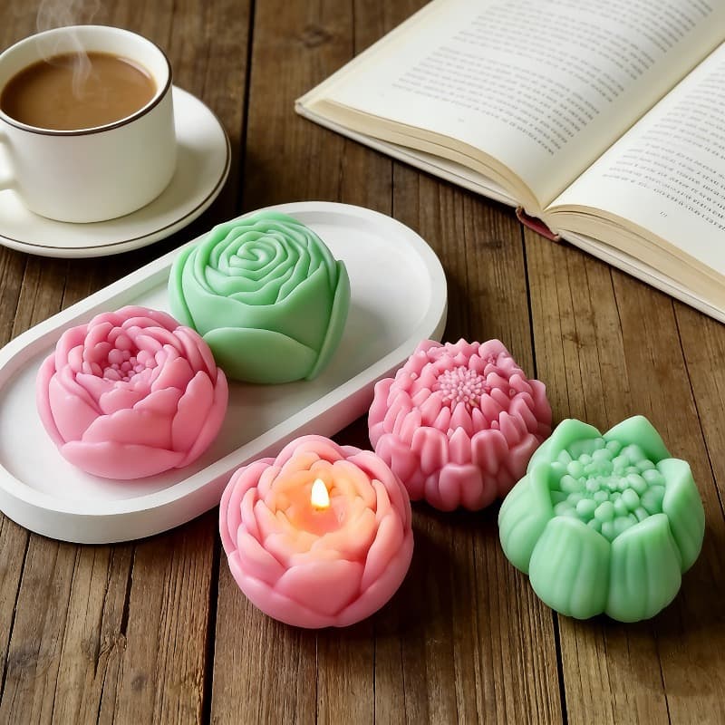 3D Lotus Hibiscus Peony Silicone Candle Mold DIY Handmade Flower Soap Chocolate Cake Baking Mold