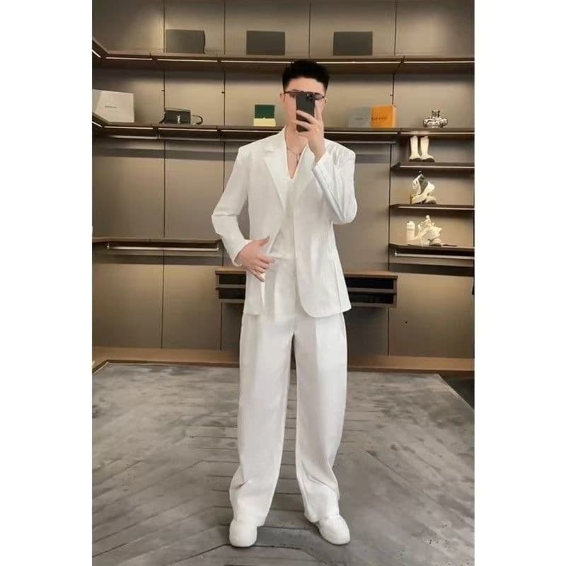 Summer Loose Draped Suit Set for Trendy Men, Sun-Protection Casual Blazer Two-Piece Set, Lightweight Fashion Blazer