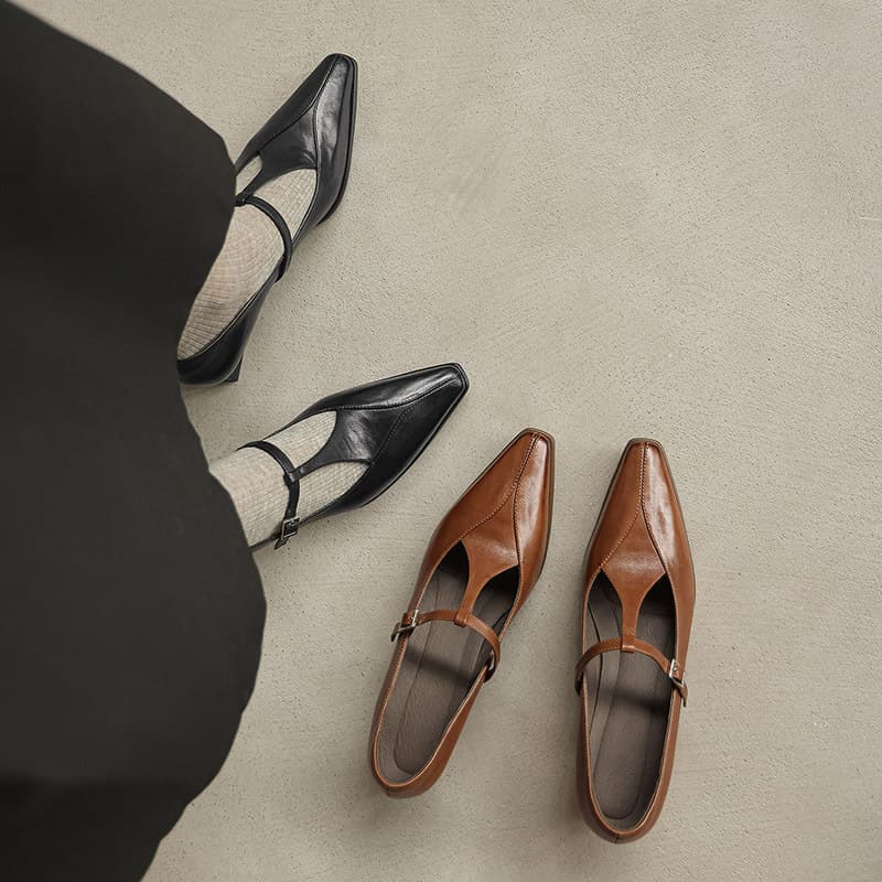 French temperament ~ with skirt design T-strap Mary Jane 2026 autumn thick heel evening style commuting high heels for women
