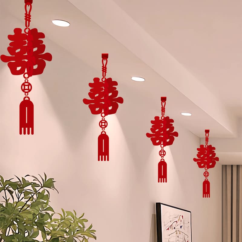 Wedding bedroom ceiling pull flower hanging decoration wedding room layout happy character lantern pendant groom bride new house living room decoration