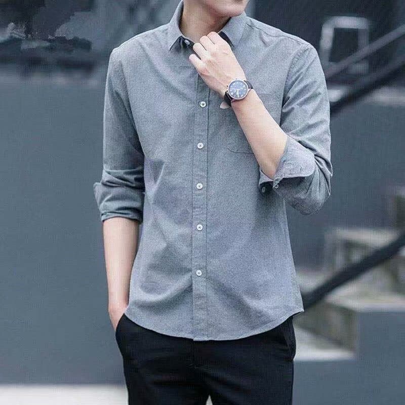 Loose Long Sleeve Men's Shirt Casual Pure Color Korean Style Autumn Fashion Outerwear Classic Collar Versatile Comfortable Top
