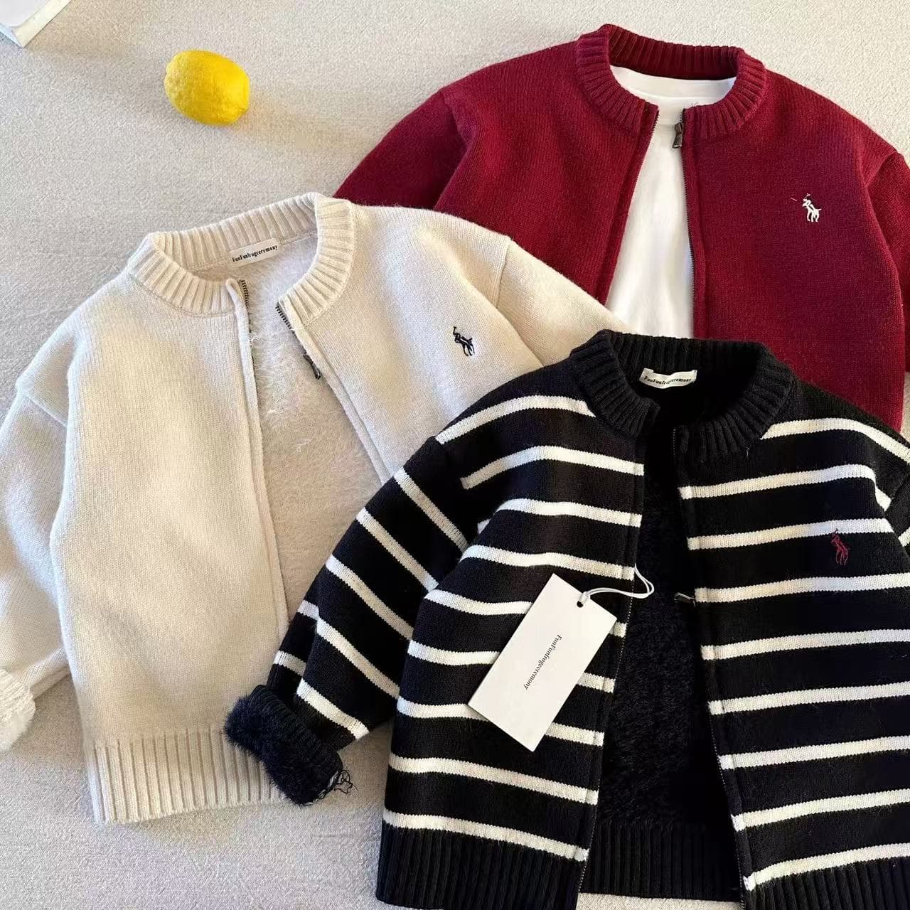 Children's Fleece-Lined Sweaters 2025 Winter Boys' Trendy Brand Knit Cardigan, Baby and Toddler Thickened Warm Jackets Wholesale