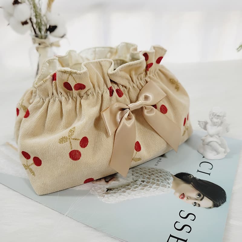 Cosmetic bag wholesale girls new large capacity dinner bag travel portable bag corduroy cherry storage bag