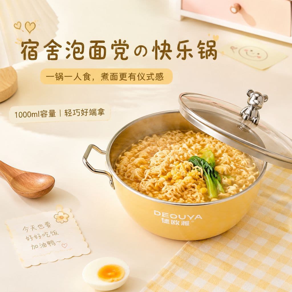 Thickened Stainless Steel Korean Style Fun Premium Soup Bowl with Dual Handles, Vegetable Washing, Instant Noodle, Salad, Household Mixing Bowl