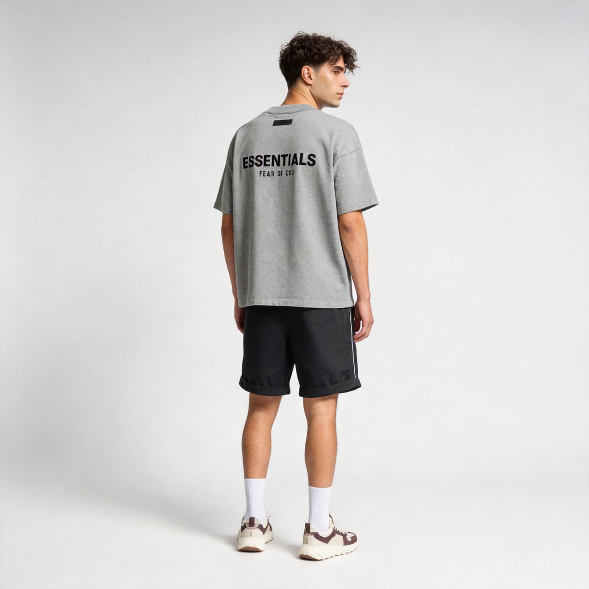Essentials Cotton Short-Sleeve T-Shirt for Men, Summer Loose Fit, Flocked Letter Print, Versatile, Comfortable, Breathable Half Sleeve