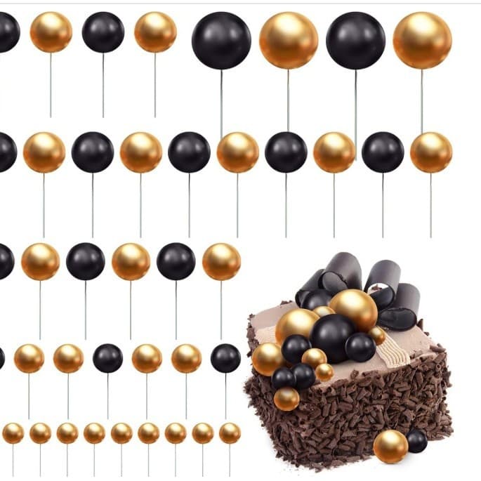 Amazon Cross-border 66-Piece Black and Gold Mixed Foam Ball Set, Ins Birthday Cake Decoration Ball Toppers