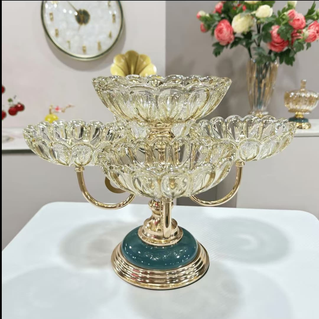 Creative Crystal Home Decor Gifts, Chinese and European Style, Simple and Luxurious, Antique-Inspired, Creative Living Room Household Dried Fruit Tray