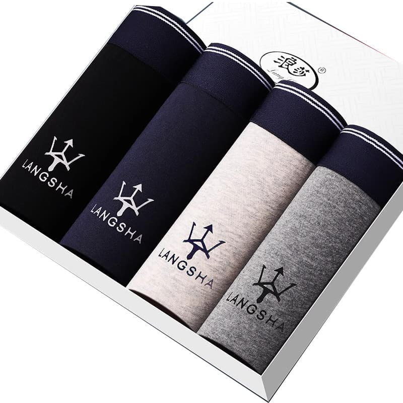 Langsha Men's Boxer Briefs Antibacterial Cotton Boxer Shorts Gift Box Set Breathable Trendy Boxers