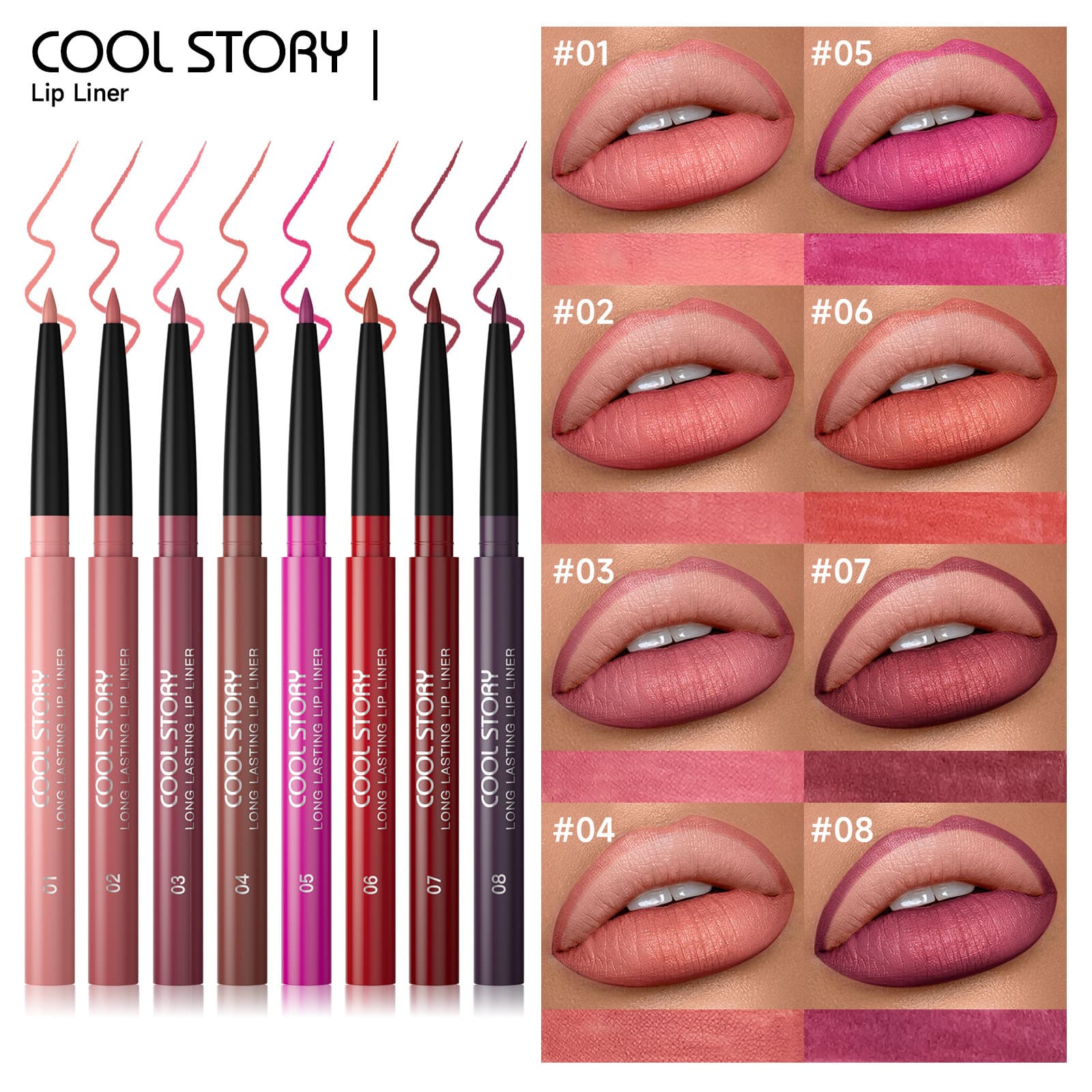 Cross-border European and American Matte Lip Liner, Matte Silky Lip Contour, Waterproof and Long-lasting, Multi-Color Lip Makeup
