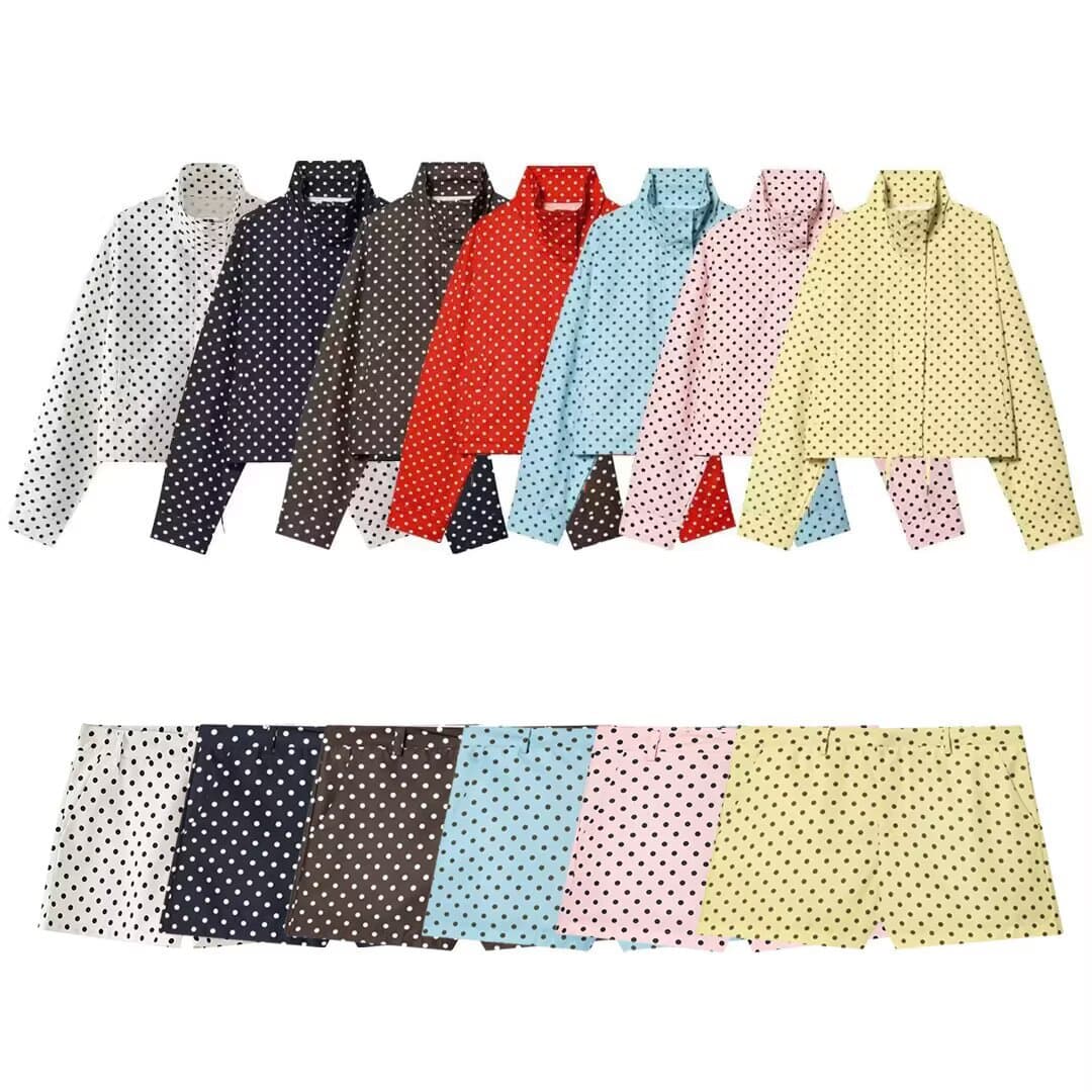 ZA Wholesale Export European American Style Women's Fashion Versatile Stand Collar Polka Dot Jacket Set with Mid-Rise Shorts