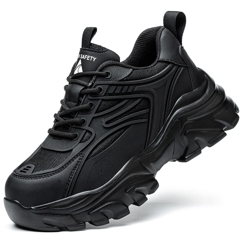 Factory Wholesale New Women's Safety Shoes with Plastic Toe Cap Black Dad Sneaker Style Anti-Smash Anti-Puncture Fashion Small Size