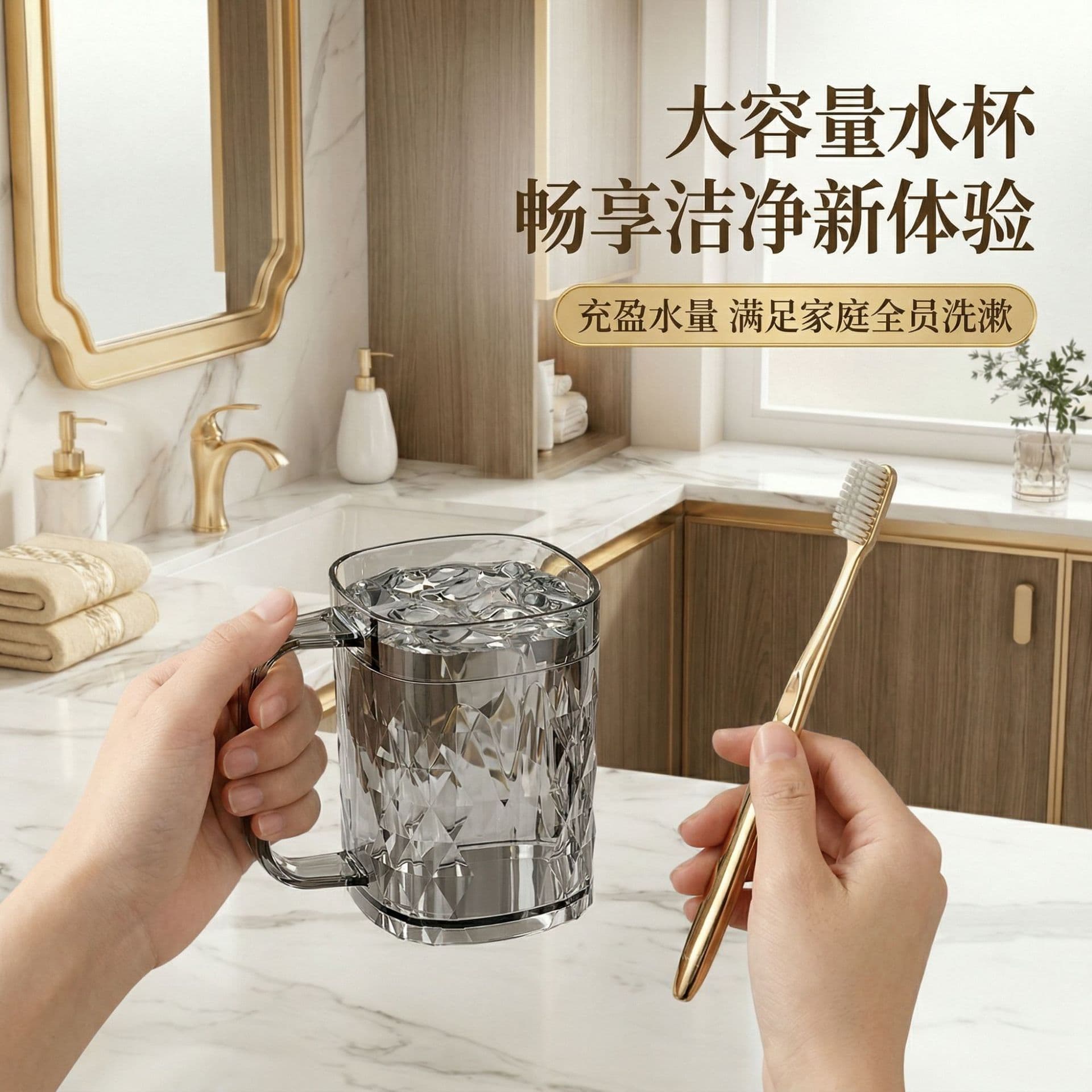 Luxury Diamond Pattern Mouthwash Cup, High-End Portable Household Toothbrush Cup for Students and Couples, High-Transparency Glass Toothbrush Holder