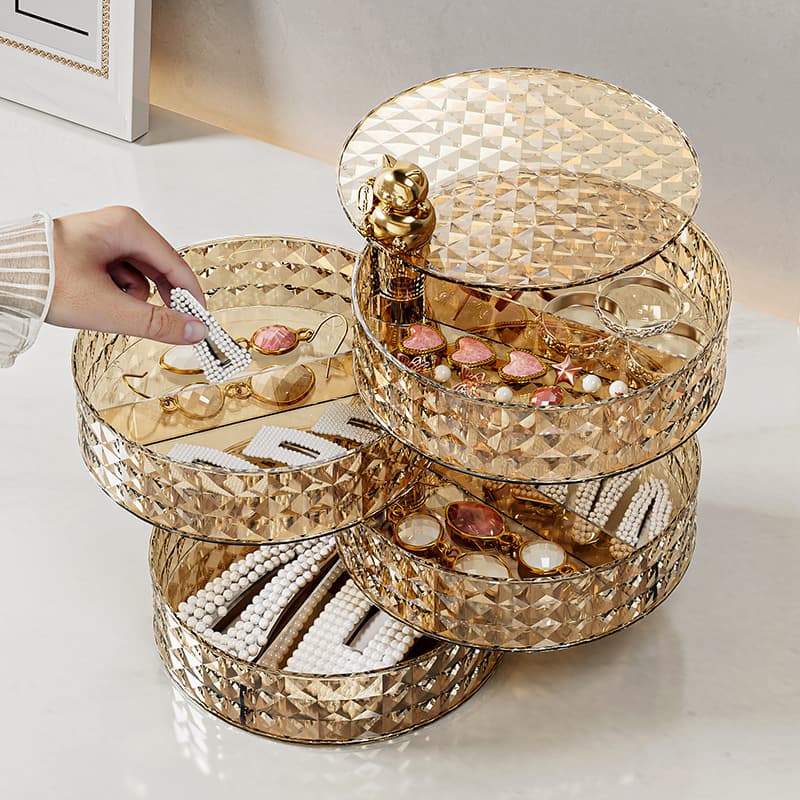 Light Luxury Rotating Storage Tray for Living Room, Jewelry and Lipstick Organizer Box, Cosmetic Storage Tray