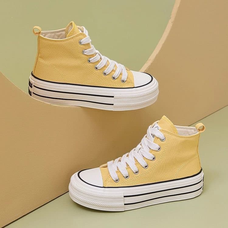 2025 Autumn New Trendy Couple High-Top Canvas Shoes Sweet Thick Sole Heightening Couple Korean Style DM-11