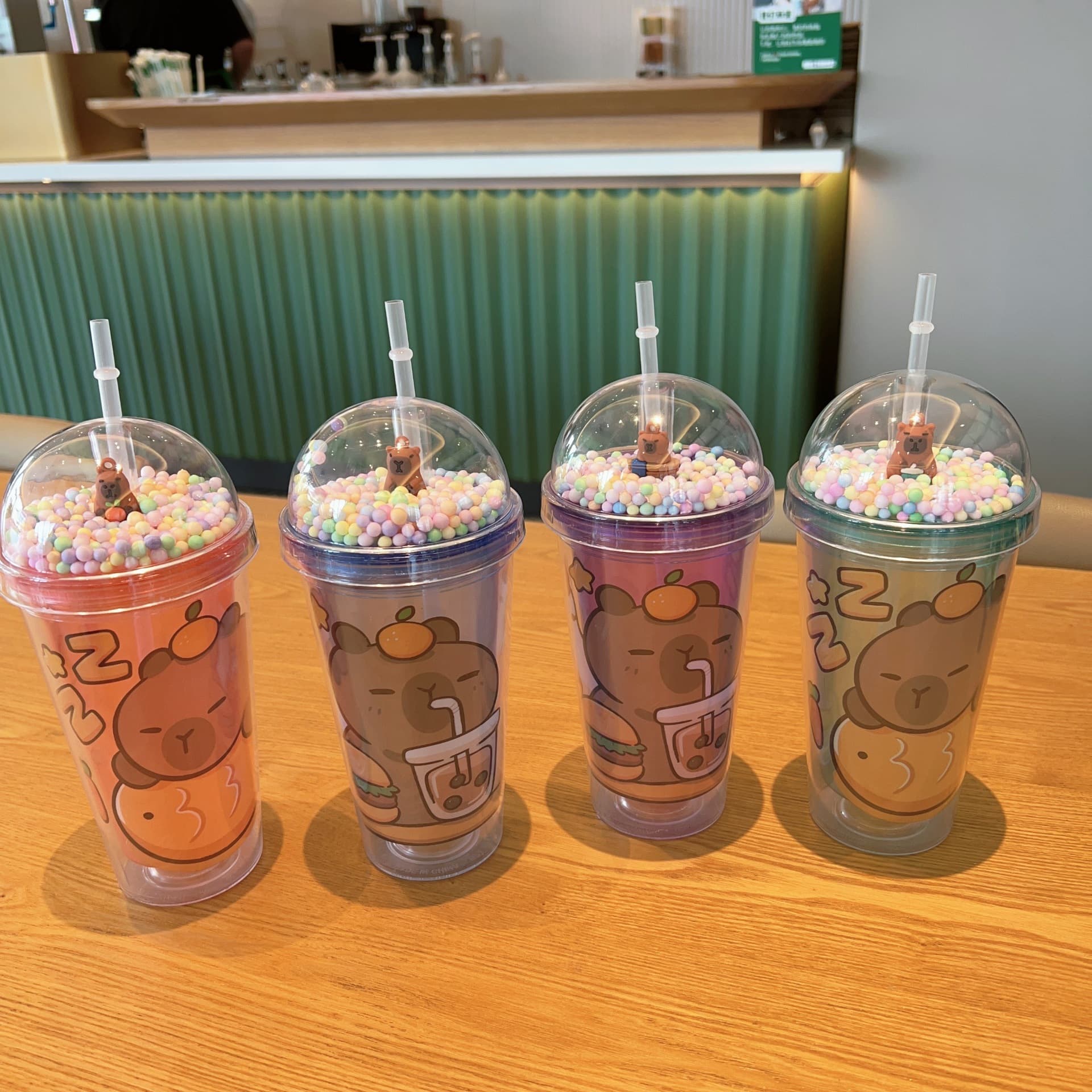 New cross-border style, high-value summer trend, popular Kubalaton plastic water bottle with straw, double-walled ice crushing cup.