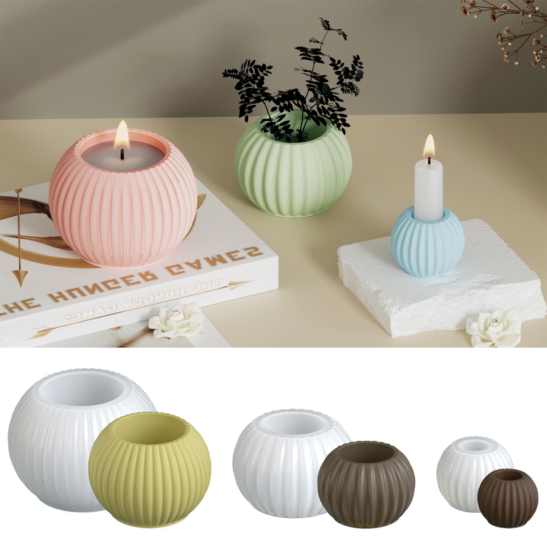 Zongbo Silicone DIY Aromatherapy Stripe Flower Pot Storage Box Candle Cup Candle Holder Ornament Plaster Silicone Mold