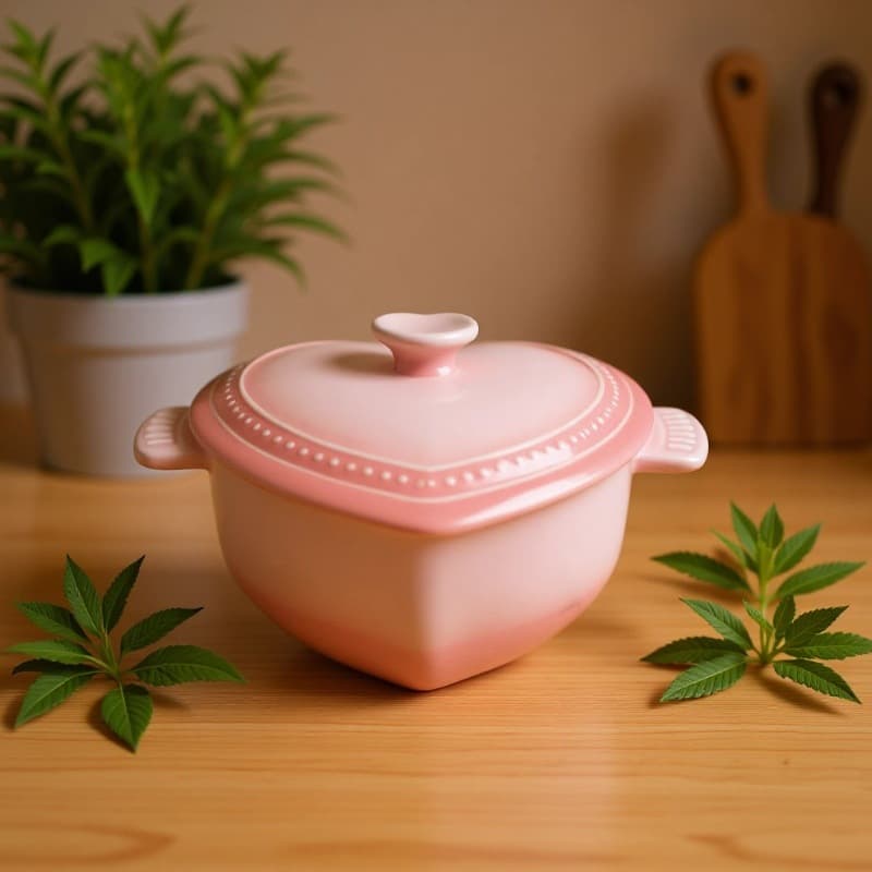 Cross-border ins-style ceramic pudding bowl with double handles, heart-shaped cake bowl with lid, gradient baking bowl for oven and microwave