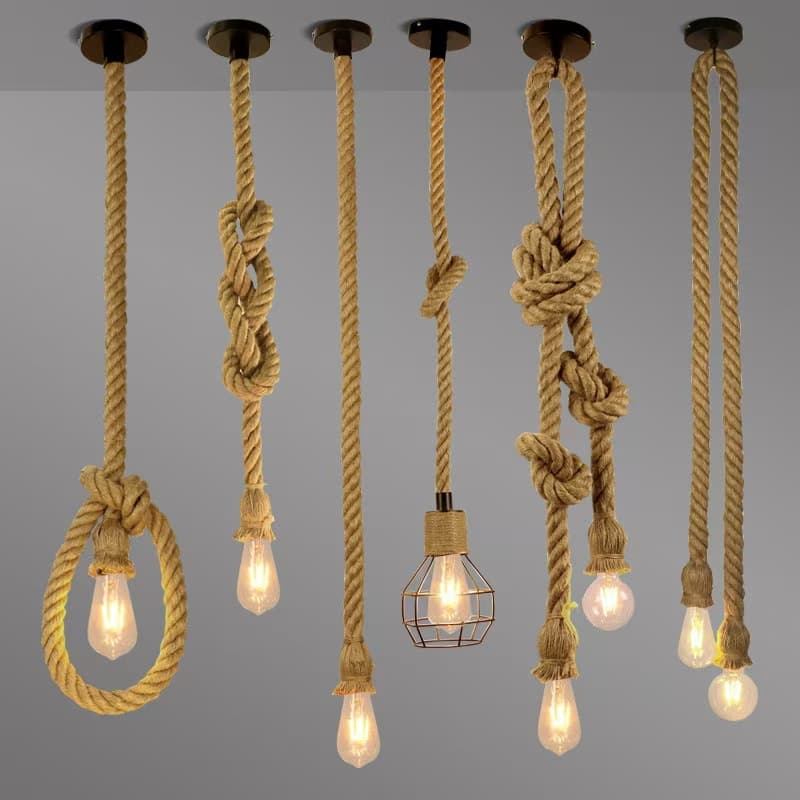 Cross-Border Single-Head Rope, Double-Head Rope Pendant Light, Cafe Pendant Light Bar Style American Country Restaurant Retro