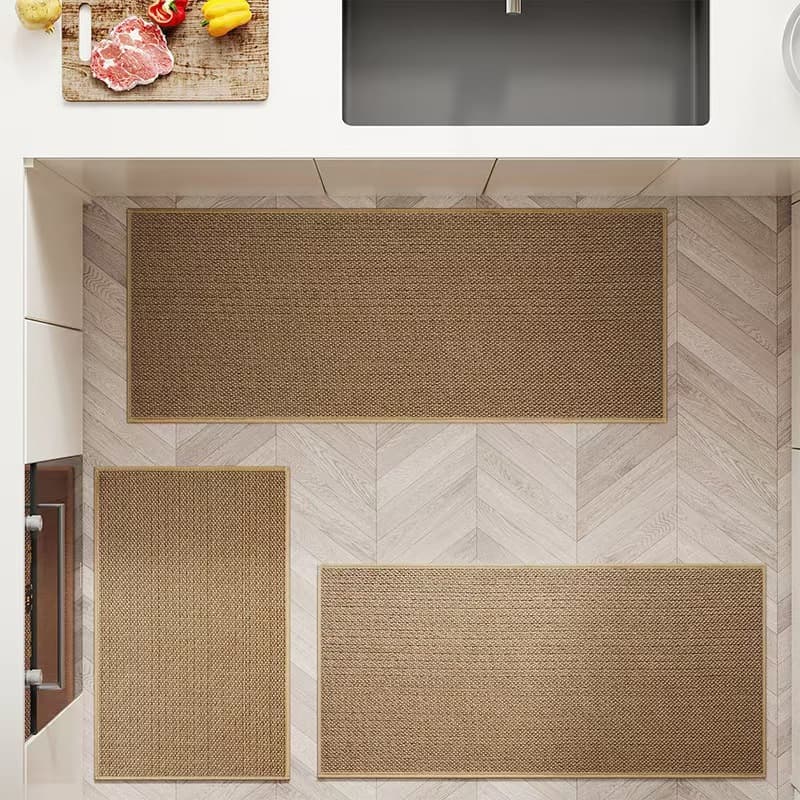 Solid Color Simple Linen Floor Mats for Home Kitchen, Water and Oil Absorbent Two-Piece Set, Easy to Clean, Non-Slip Bathroom Carpet