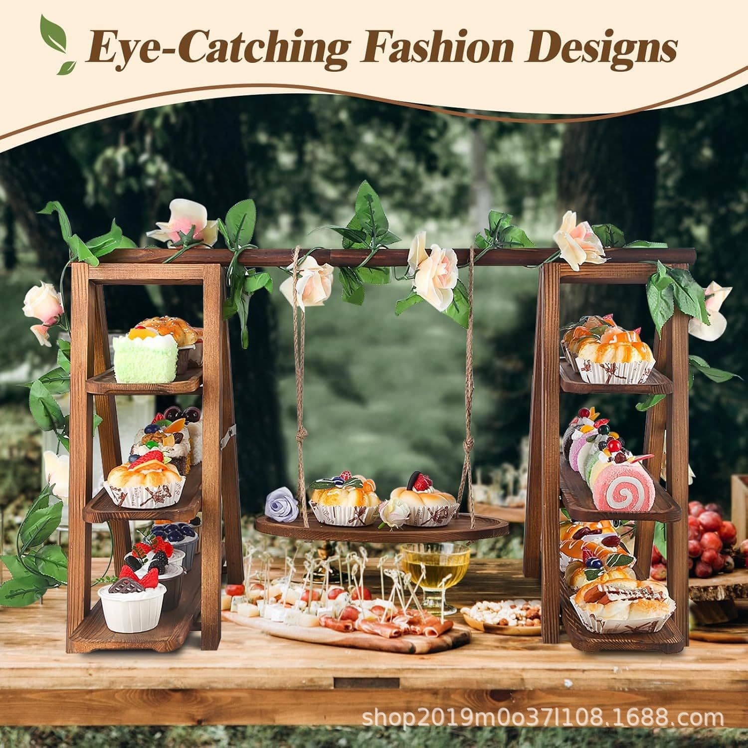 Cross-border Wooden Folding Cake Decoration Wedding Party Dessert Table Display Stand Multi-layer Tray Decorative Vine Set