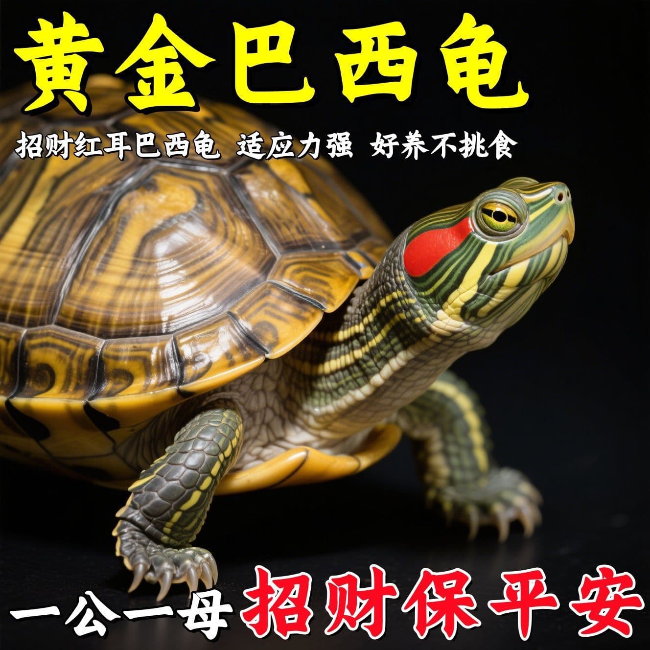 Pair of Golden Fortune Red-Eared Slider Turtles Couple Longevity Town House Edible Live Animals Wholesale with Compensation