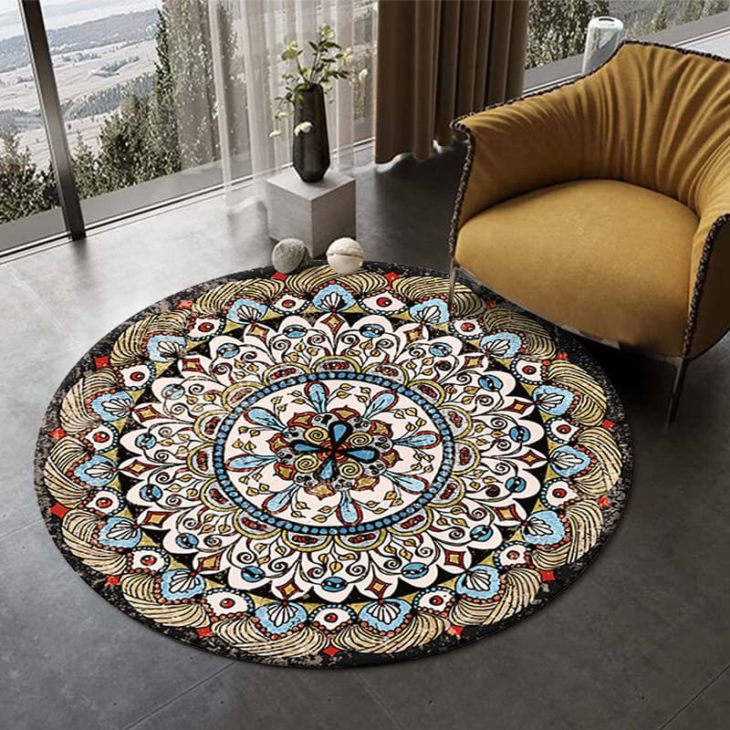 Vintage Bohemian Style Rug for Living Room, Durable and Easy to Clean Crystal Velvet Carpet, Tianjin Carpet