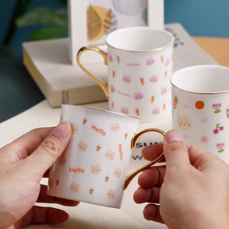 Cartoon Gold Handle Reversed Rim Cute Mug, Graduation Season Student Kid Couple Coffee Cup Afternoon Tea Cup Water