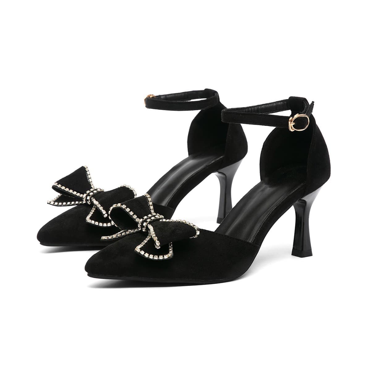 Elegant Butterfly Knot High Heels Women's Shoes Luxury Small Fragrance Style Faux Leather Upgraded Version