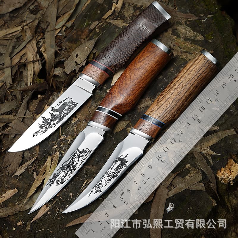 Outdoor Camping Fruit Knife Portable Straight Blade Hunting Survival Tool with Sheath Durable 4CR13 Steel Retro Style Knife