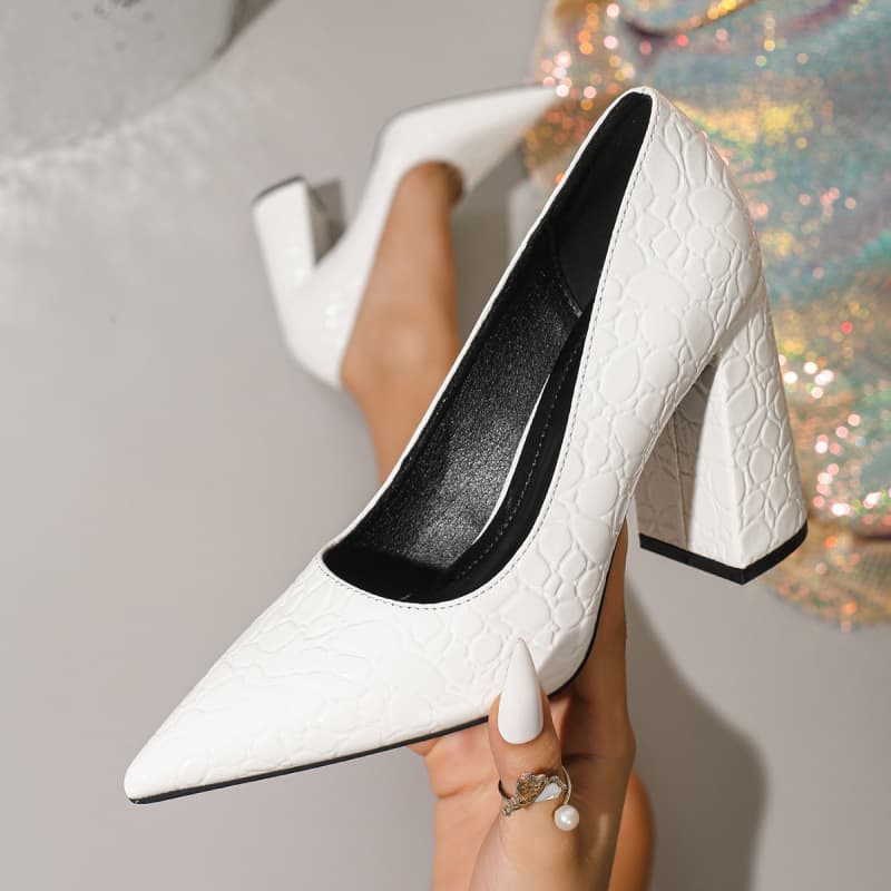Cross-Border Foreign Trade European Size New Style Elegant Pointed-Toe Women's High Heels European and American Party Wine Red Single Shoes with Chunky Heels for Women