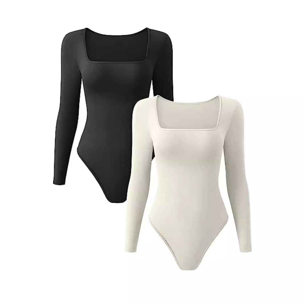 European and American 2025 Cross-Border Foreign Trade Sexy Slim Ribbed New Tight Square Neck Long Sleeve Jumpsuit for Women