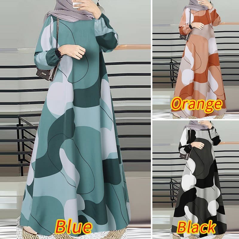 Spot cross-border new robe printed dress full-sleeved round neck robe long skirt factory batch