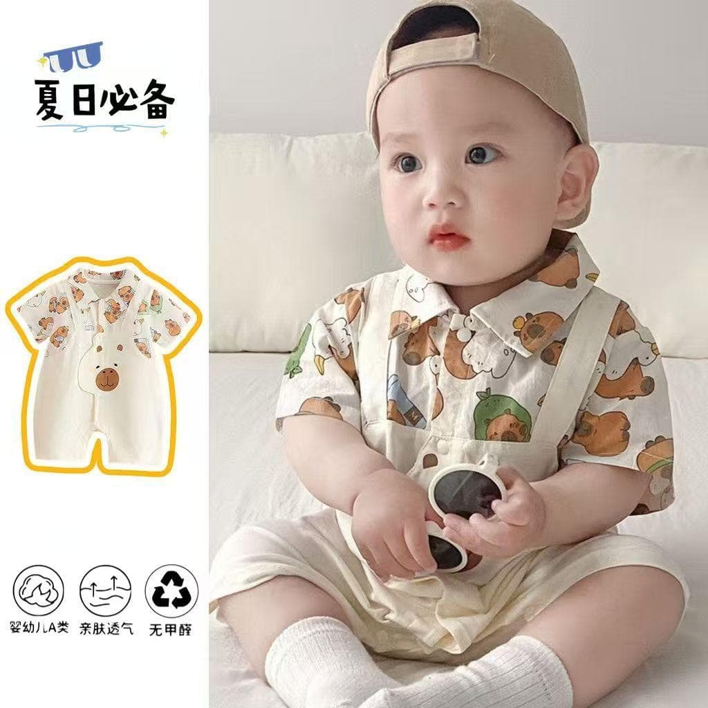 Dopamine Outfit Baby Clothes Summer Thin Short Sleeve Baby Boy Romper Summer Wear Crawling Suit Bodysuit Going Out Outfit