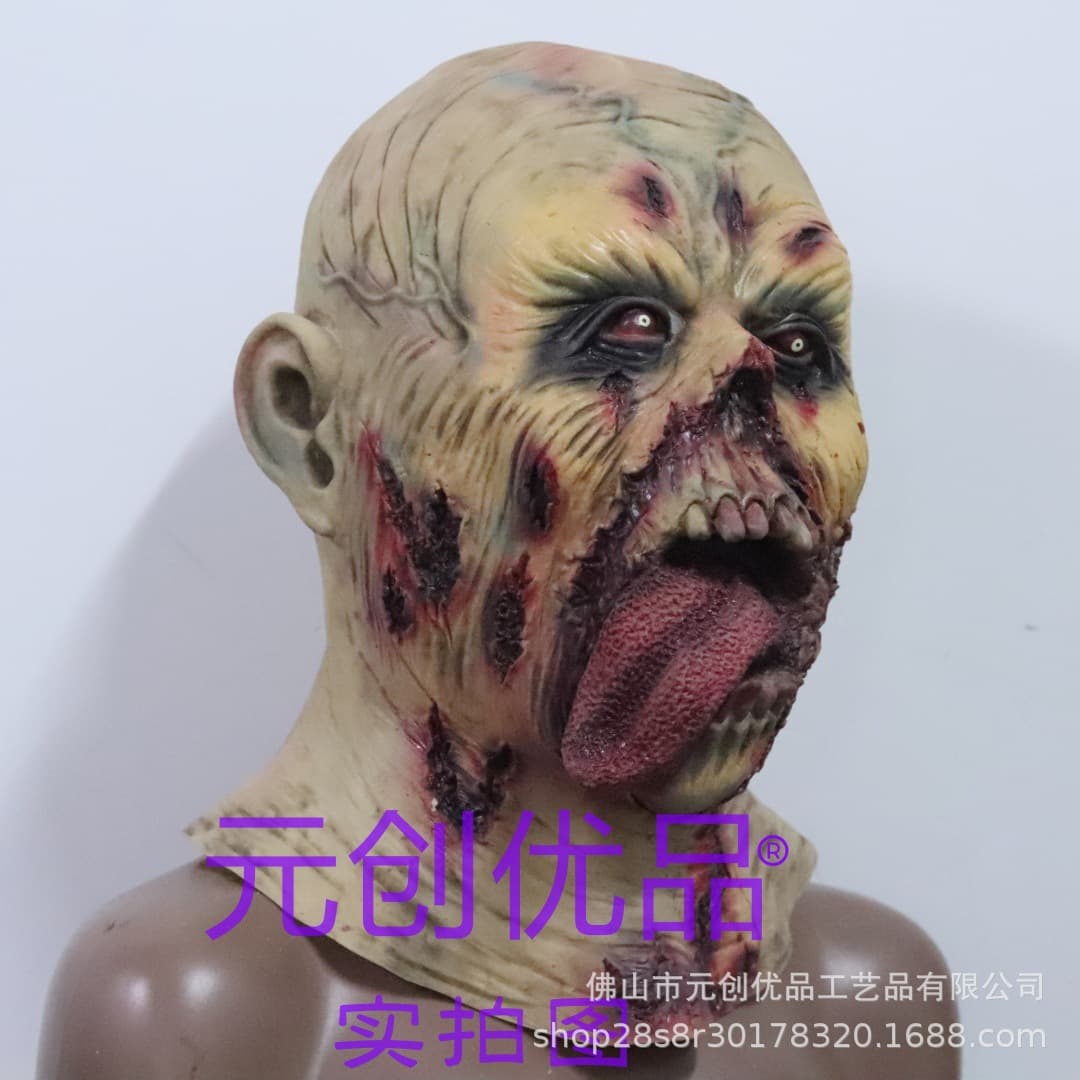 Halloween Horror Tonguing Zombie Mask Full Face Hood Secret Room Haunted House Party Role Play Scary Props