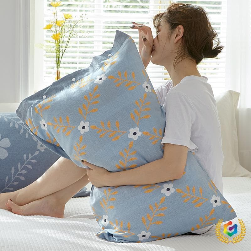 ✅ 2024 New Pure Cotton Gauze Pillowcase and Pillow Towel Combo, Pair with Buckle for Men's Anti-Oil Protection