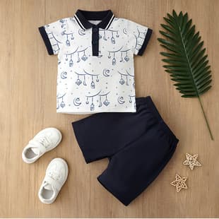 Baby Two-Piece Set, Gentleman Outfit for Boys and Girls, Short-Sleeve Summer Bodysuit, Export Wholesale Stock