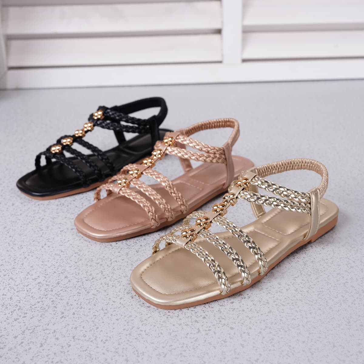 Bohemian flat sandals for women summer casual woven sandals comfortable flat fashion Rome beach