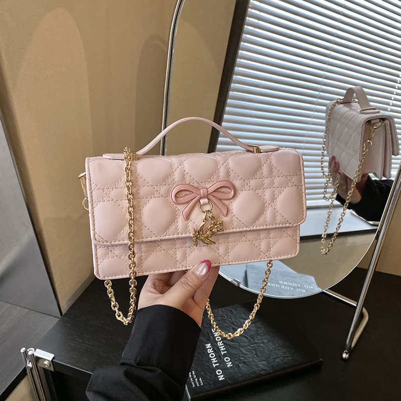Fashionable Women's Bag, Versatile Diamond Quilted Chain Shoulder Crossbody Small Square Bag, Premium Light Luxury Handbag