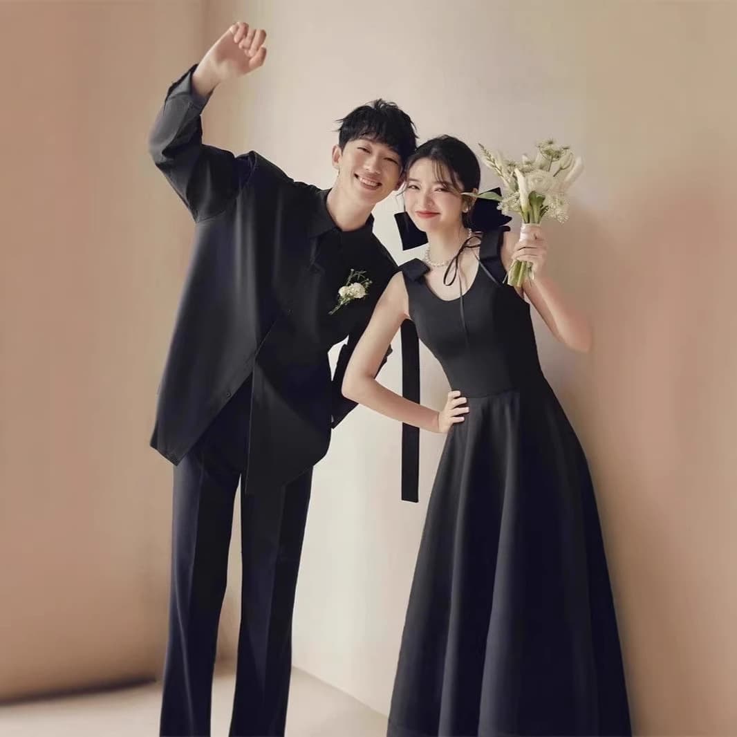 Cross-border Black Travel Photography Light Wedding Dress Simple Evening Gown Small Fresh Couple Portrait Dress Wholesale