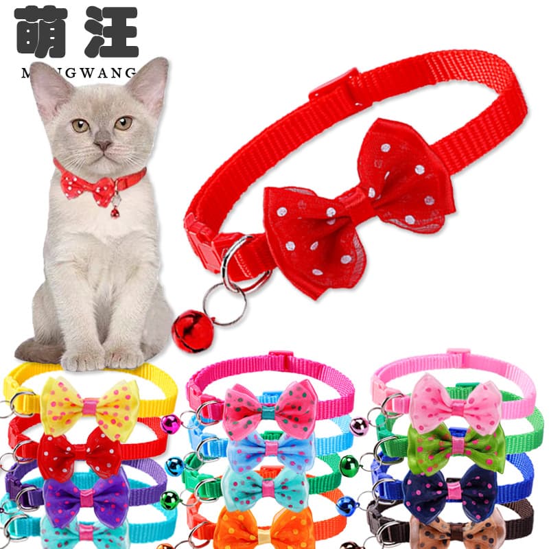 Polka Dot Bow Pet Collar Small Dot Bow Cat Collar Pet Accessories Cat Dog Bell Collar